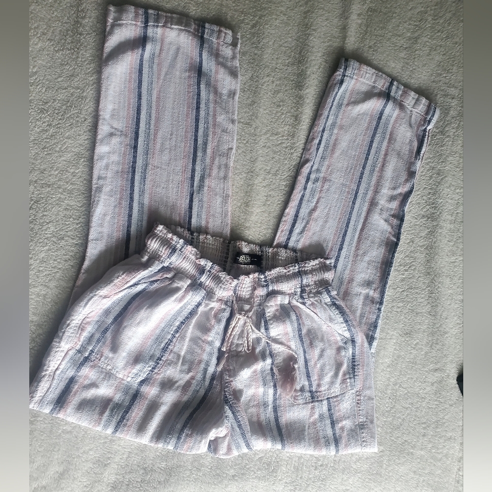 Rewash Boho Striped Wide Leg Linen Rayon Pull‎ On Pants Size Large FLAW